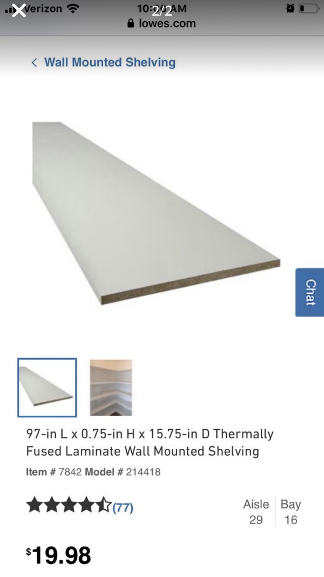 Shelving board - white laminate