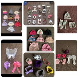 Baby girl Accessories 0-24 month's Beanie's,Hat's/Bonnet's,hair band/pin/ ear warmers/ bibs/mittens