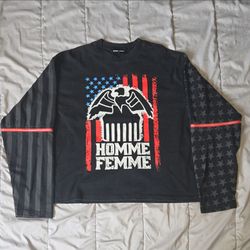 Homme + Femme Men's Zip Sleeve Shirt Black Regular Cotton Crew L Zipper