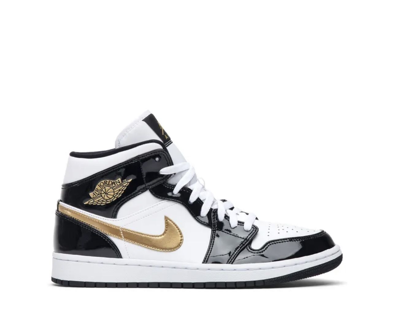 2019Air Jordan 1 Mid Patent SE \'Black Gold Jordan 1 Mid Patent Black White Gold Men main image 2