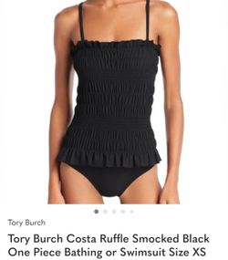 Tory Burch  Women's Costa Smocked Black One Piece Swimsuit Size XS REG $258