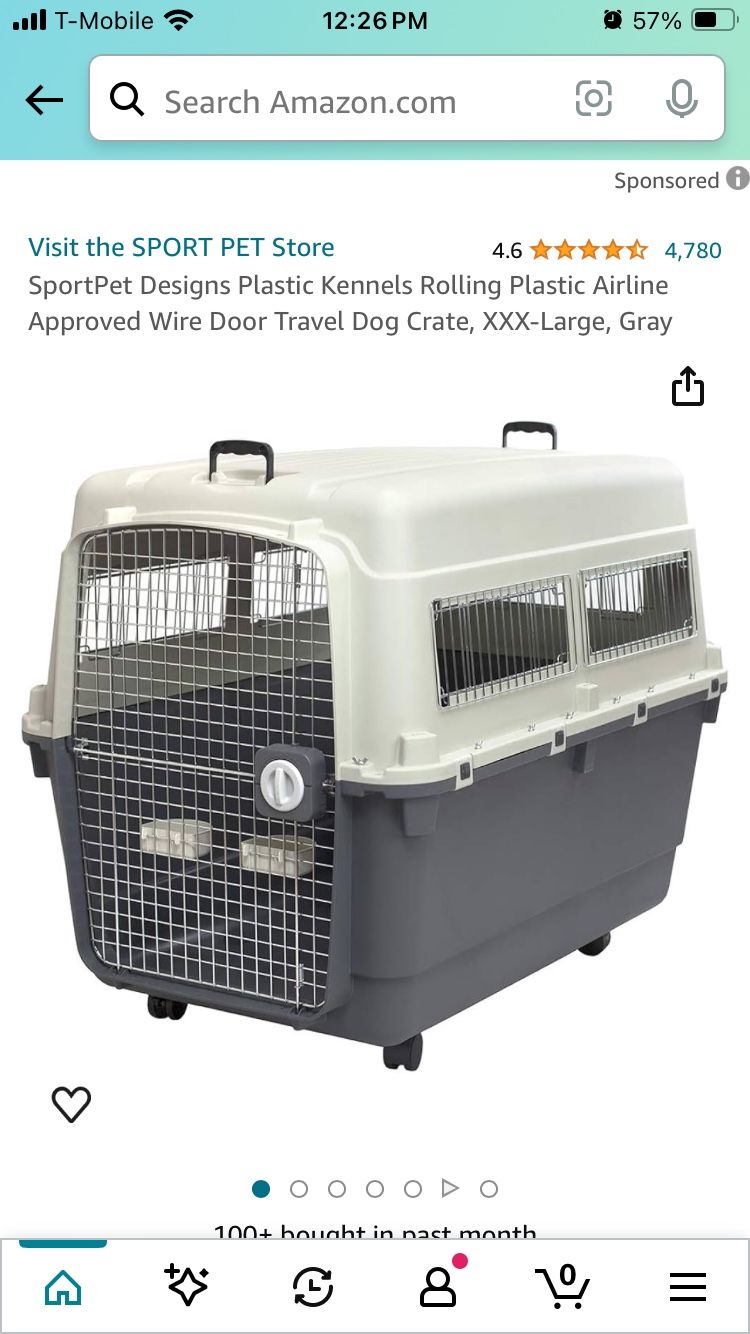 SportPet Designs Plastic Kennels Rolling Plastic Travel Dog Crate XXX-Large