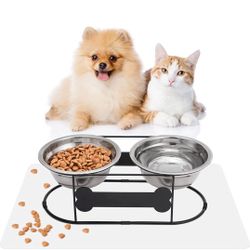  Elevated Cat Bowls for Food and Water, Raised Bowls for Small Dogs Cats Indoor, Pets Feeder Stand w 2 Stainless Steel Dog Dishes Bowls &  Anti Slipl