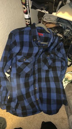 Blue and Black Flannel Button-Up Shirt
