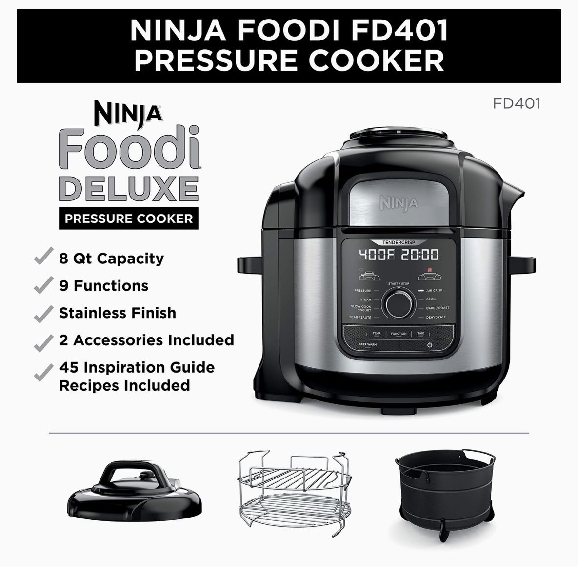 Ninja FD401 12-in-1 8 Quart Pressure Cooker Air Fryer w 5 Quart Crisper  Basket for Sale in Chesterbrook, PA - OfferUp