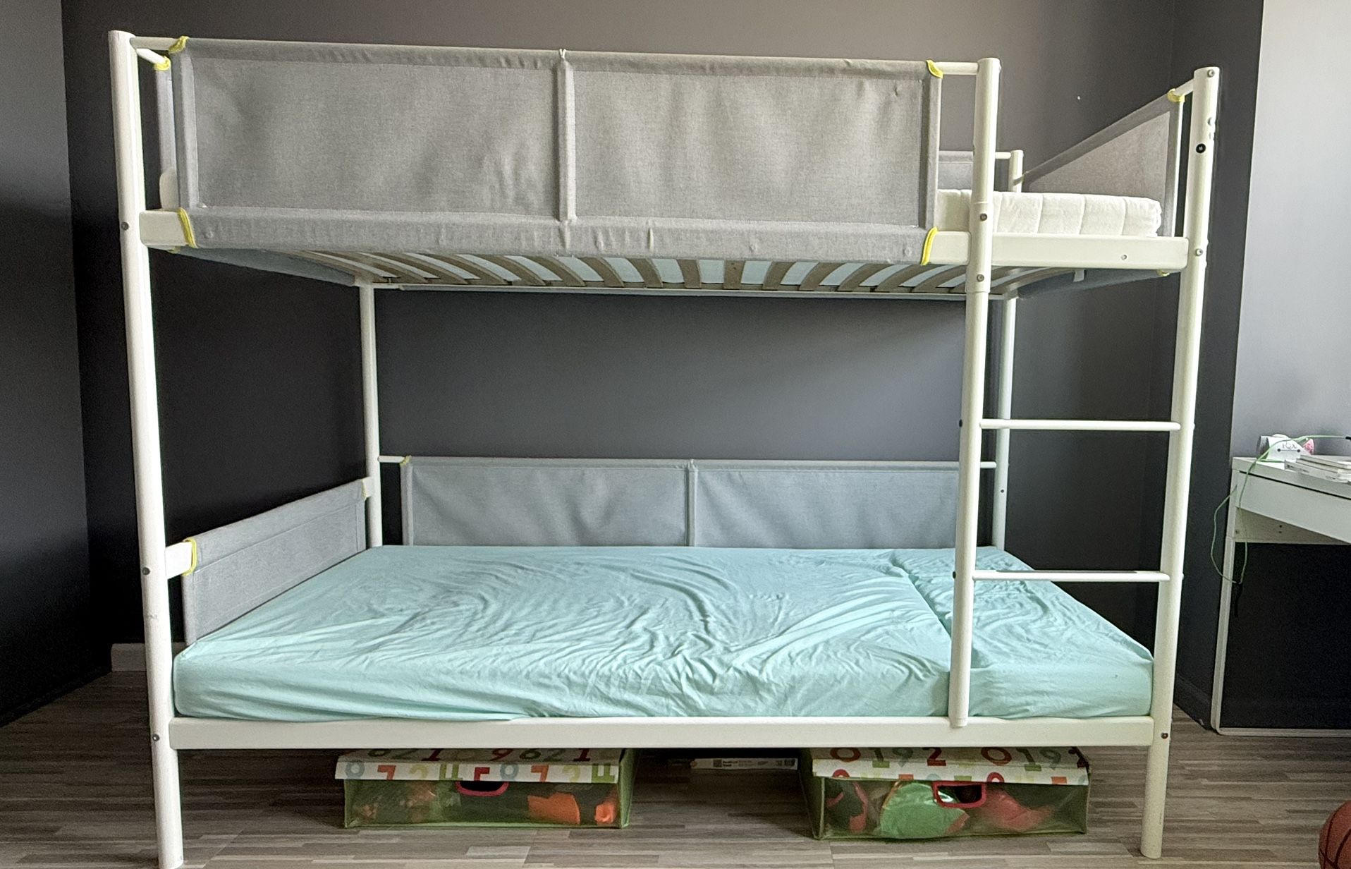 Ikea bunk bed (twin) for kids bedroom, white and light grey