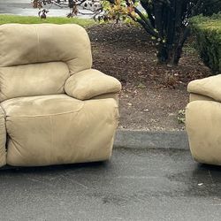Beige Couch And Loveseat Reclining Set 
