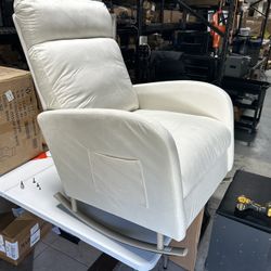 Rocking Chair Nursery, Upholstered Glider Chair with Side Pocket, Modern Nursery Chair with High Backrest and Rubber Metail Legs, Accent Armchair for 