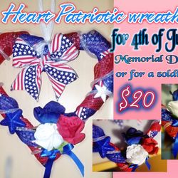 Patriotic Home-made Heart Wreath