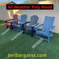 New All Weather Adirondack Poly Wood Chairs Modern Traditional Folding Patio Pool Cabin Yard Deck