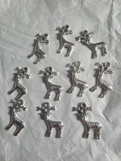 Silver Reindeer Charms Set of 10
