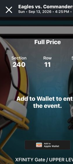 Two Tickets To Eagles vs Commanders, Steelers and Giants - Six Tickets Total