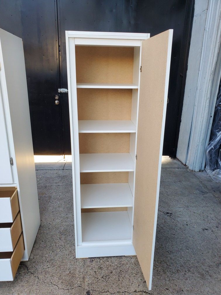 New Slim Tall White Storage Shelving Closet pantry Cabinet Available In Other Colors Come Visit Our Store In Paramount