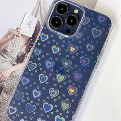 iphone 14 pro max phone case Holographic heart Clear