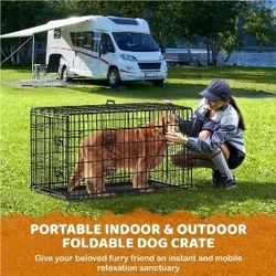 48 inch Dog Crate for Medium-Sized to Large Dogs w/ Divider, Foldable Metal Wire Dog Cage Kennel w/ 2 Doors and Pull-out Tray