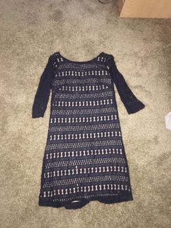 Womans size 4 tan and blue midi dress