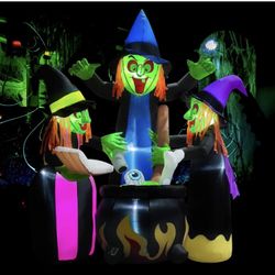 Halloween Inflatables Outdoor Decorations,6 Feet 3 Witches, LED Lights, Blow up Lighted Yard Lawn