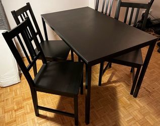 IKEA dining set - 1 black SANDSBERG dining table, 4 black STEFAN chairs, 4  gray Justina chair pads