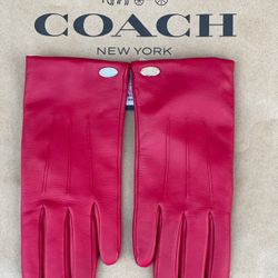 Coach Leather Gloves with Merono Wool Lining, Size 8/talla 8