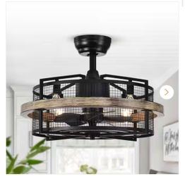 20” Modern Mesh Metal Drum Caged Ceiling Fan with Light Kit & Remote - New