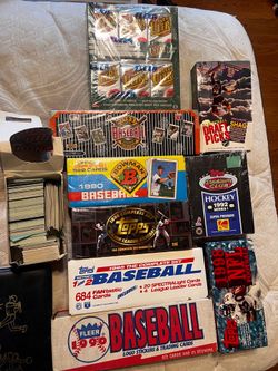 Baseball basketball hockey some seal boxes and a shoebox full of baseball cards