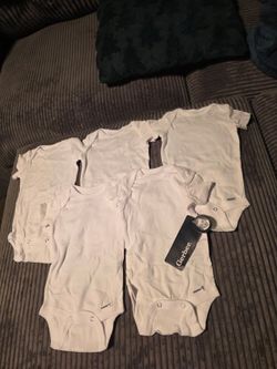 5 Pack White 0-3 Months Baby Onesies