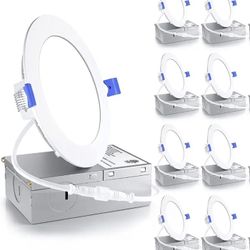 Ensenior 8 Pack 4”LED Recessed Slim Pot Light with Junction Box 2700K 9W 75W Equivalent  