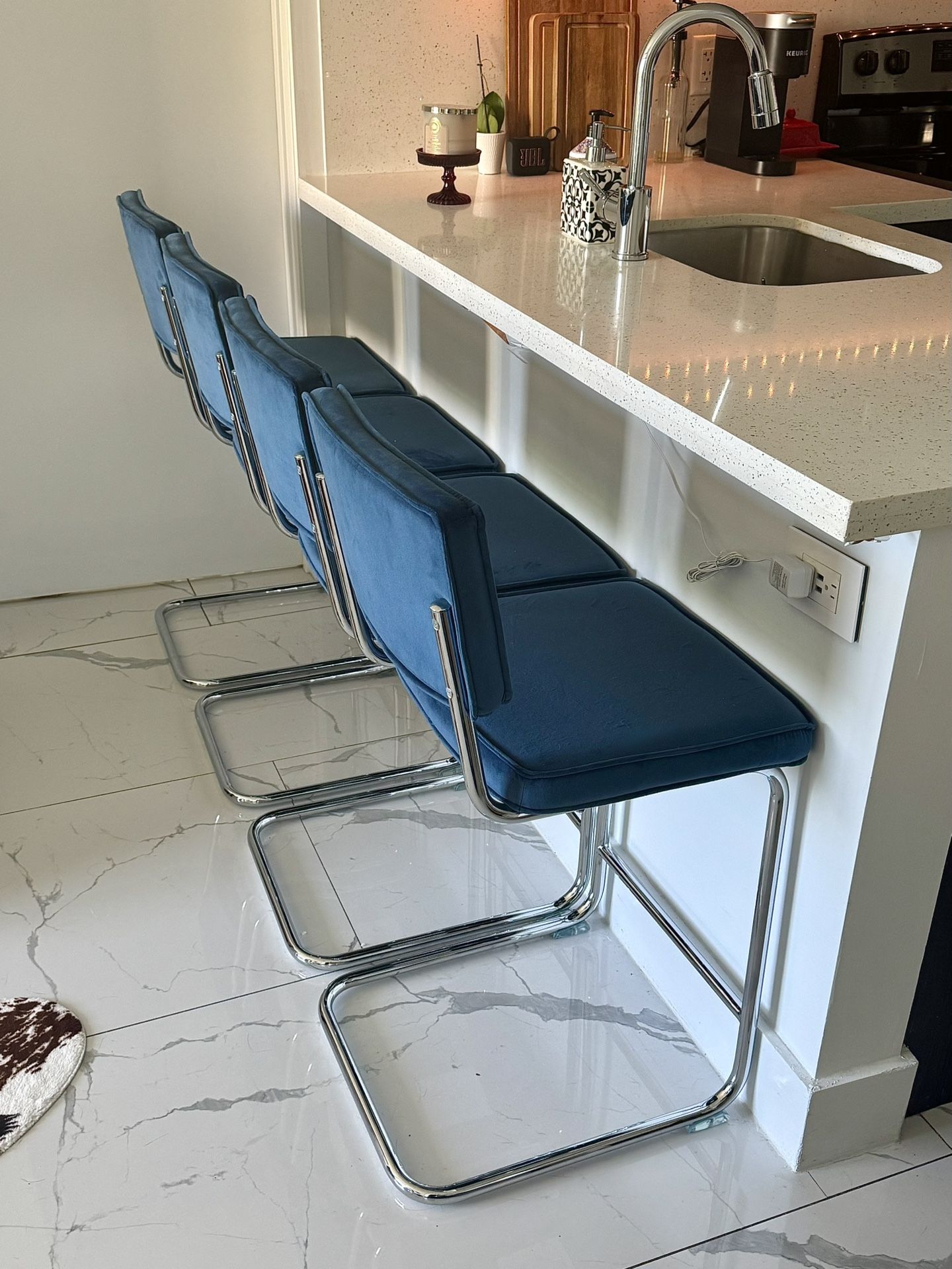 BAR COUNTER STOOLS CHROME BASE VELVET