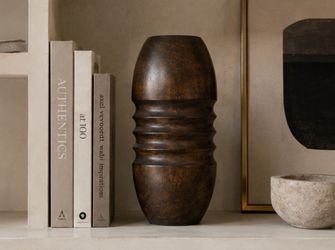 Modern Dark Brown Sculptural Wood Vase | Luxury Home Decor