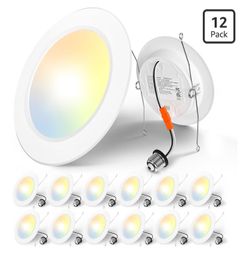 Recessed Lighting 5/6 Inch, 12 Pack 5CCT Flat LED Can Lights, 2700K/3000K/4000K/5000K/6000K Selectable,12W Eqv 110W, 1050LM Brightness, Retrofit Insta