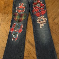 Women’s BJJ Jeans with Abstract Flannel Patterns on Front - Size 30 - in Excellent to Like New Condition