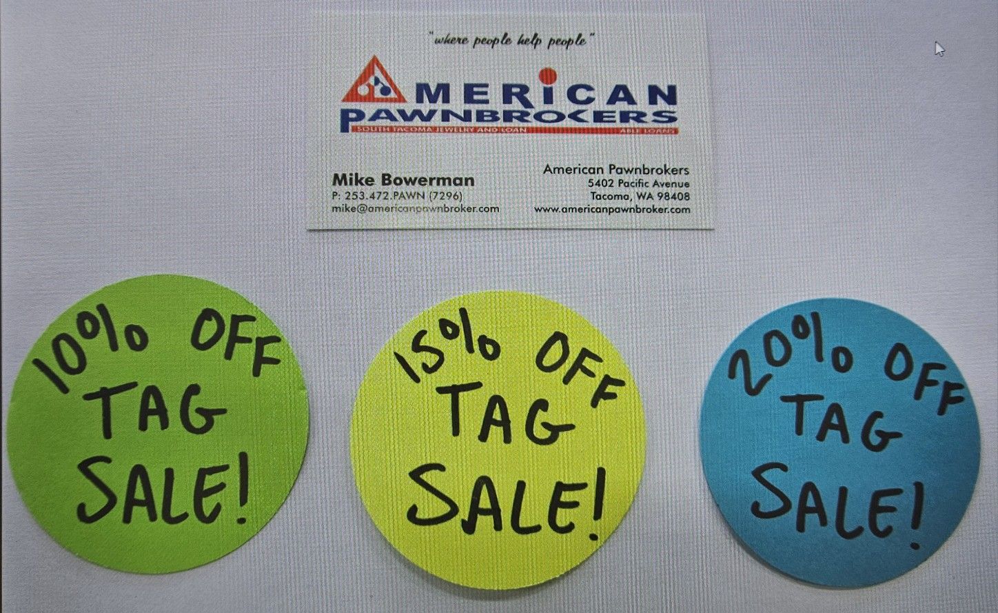 Tag Sale --- 10%, 15%, or 20% Off --- Tag Sale
