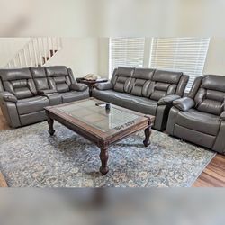 3 Pieces Gray Color Glider Recliner Sofa Set