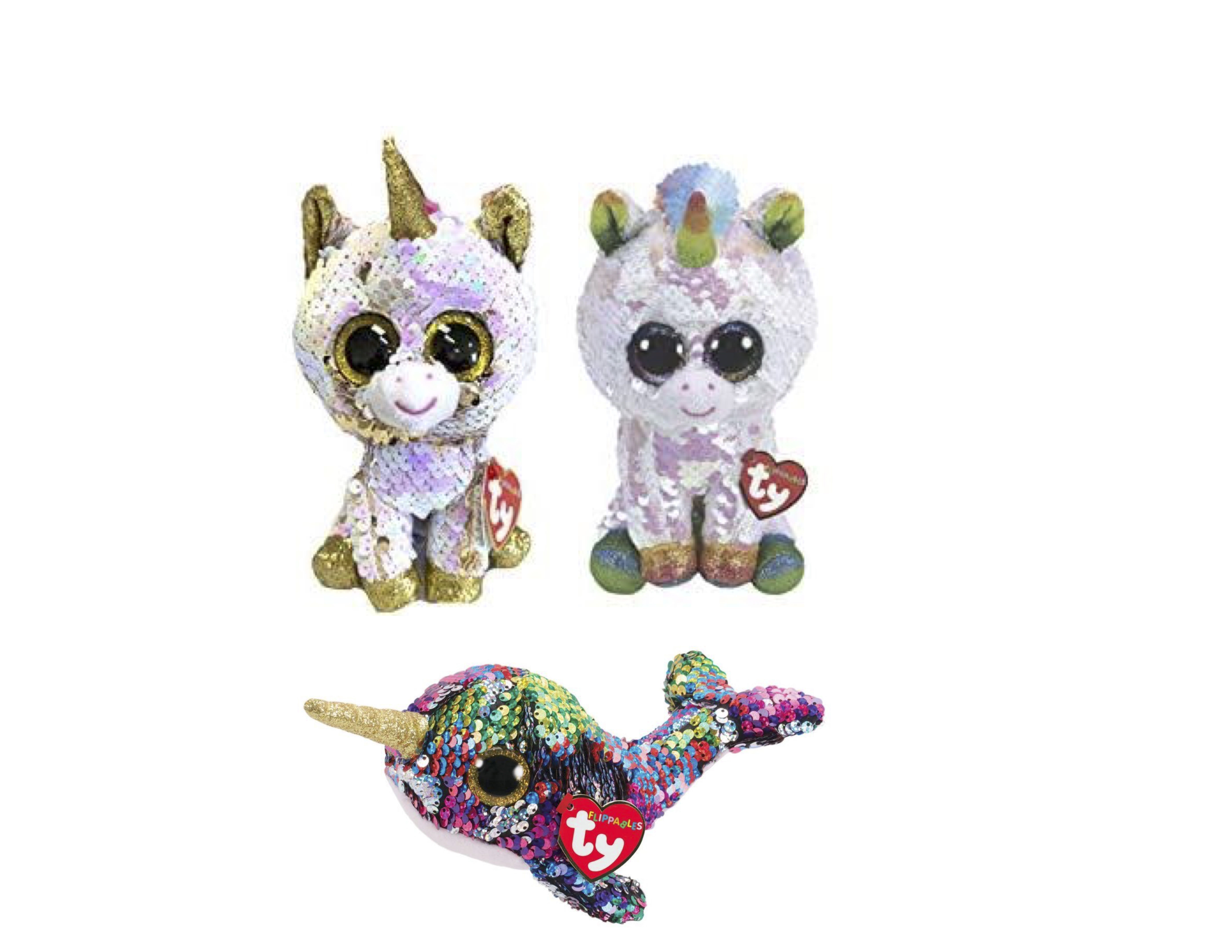 TY Flippables Reverse Sequin Stuffed Animal Beanie Boo Plush Unicorns Toys