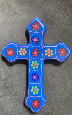 Blue Talavera cross wall ornament