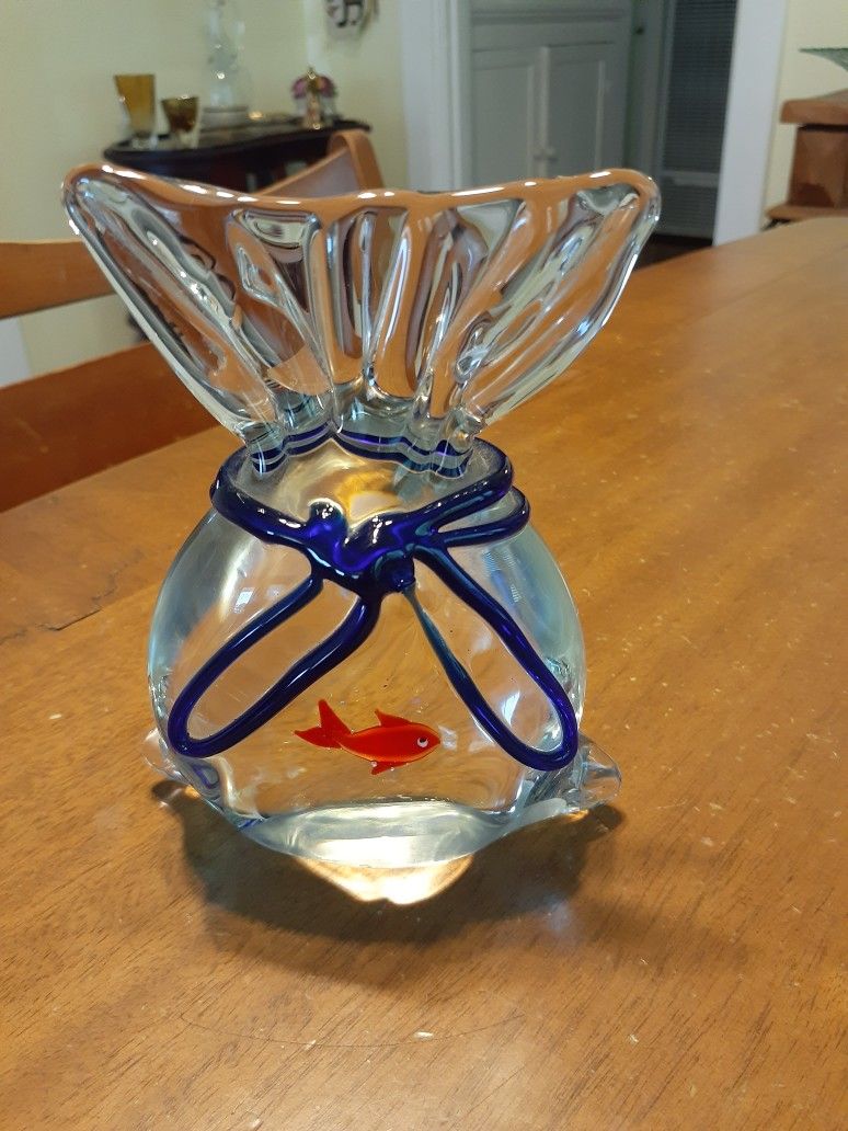 Murano Fish Bag Hand Blown Aquarium Paperweight