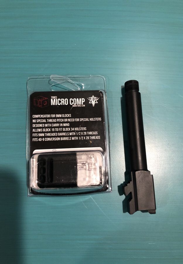 TBRCI micro comp 9mm compensator with Glock 19 threaded