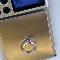 New 12k White Gold Genuine Pink Tourmaline  Size 7 Ring