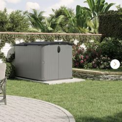 Glide top 5 ft. x 7 ft. Plastic Resin Storage Shed with Floor (32 sq. ft.) in Dove (Gray)