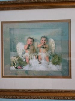 Beautiful LIKE NEW Twin Angels FRAMED PAINTING