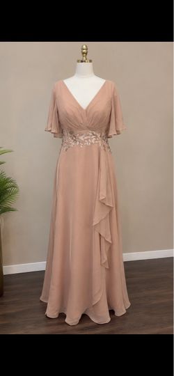 Blush Chiffon Formal Gown with Floral Lace Waist