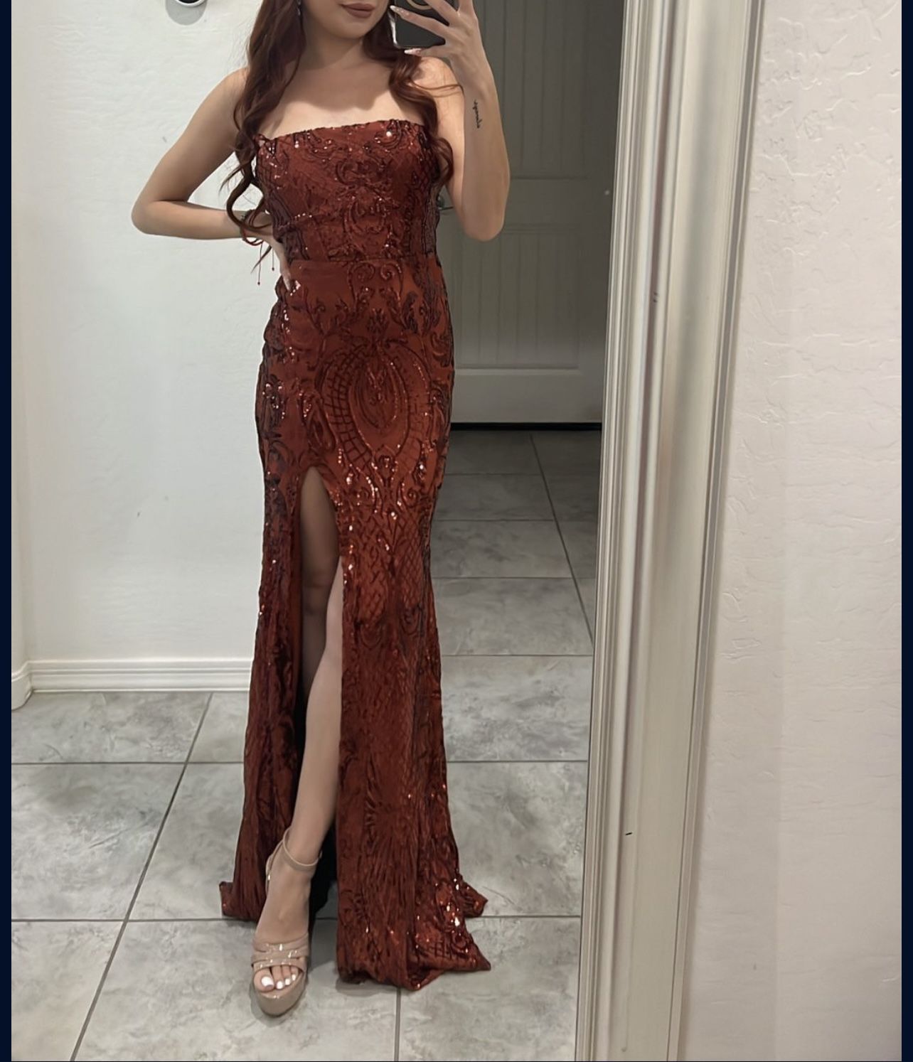 ORANGE LONG FORMAL SEQUIN DRESS