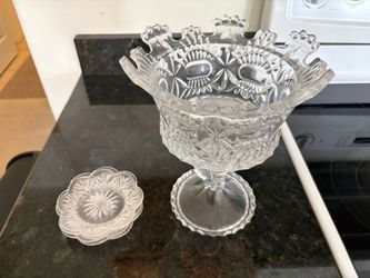 Pressed Glass Pedestal Compote with Small Dish