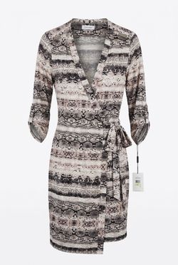 Calvin Klein Snakeskin Print Wrap Dress Long Sleeve Size 4