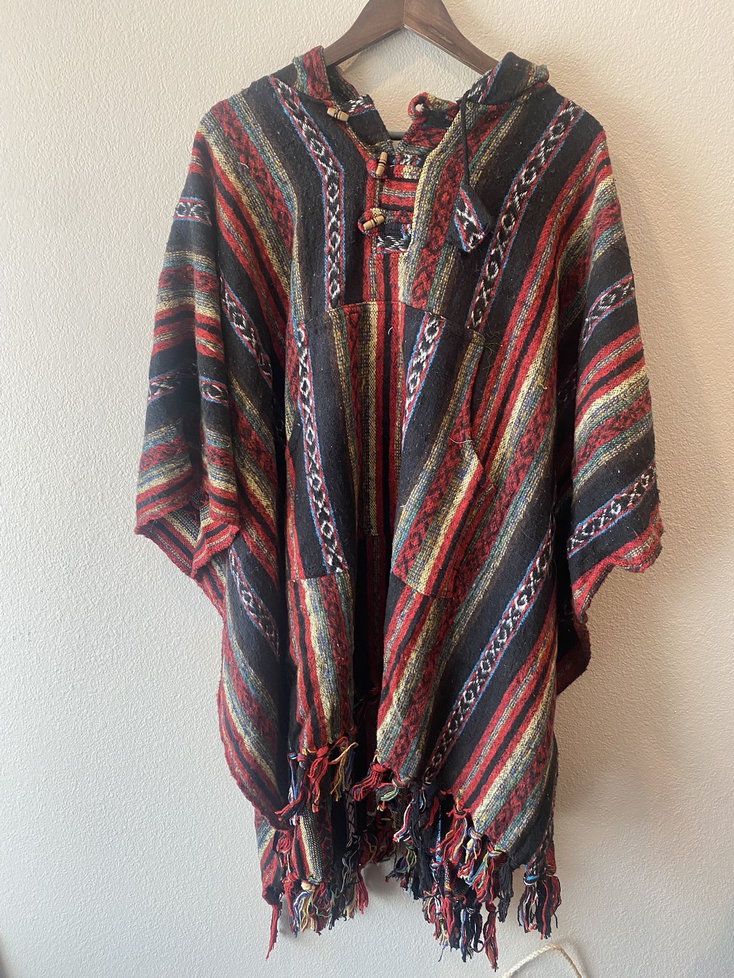 Red Black Multicolored Poncho Cozy And Fun!