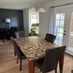 Marble and Wood Dining Table 