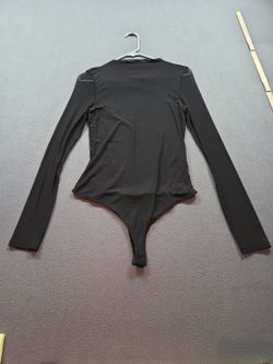 women's sheer black long-sleeve women's thong bodysuit by Iris size L