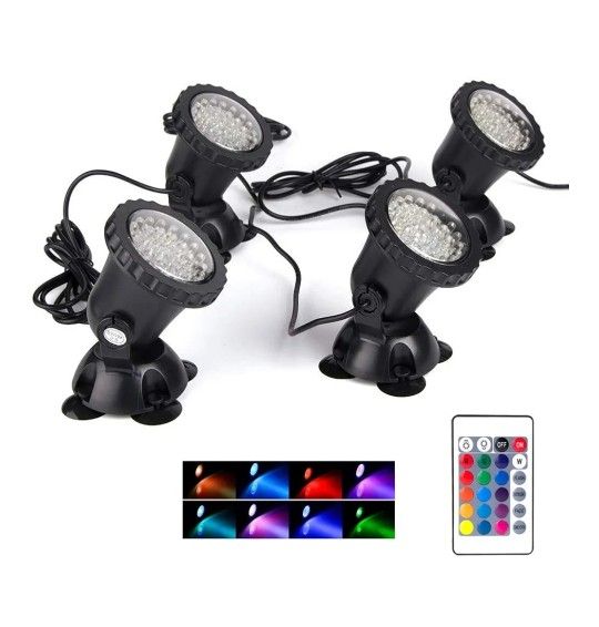 SHOYO Color Changing Spotlights Pond Lights with Timer, Submersible Fountain Lights Memory Dim Adjustable IP68 Waterproof Underwater RGB for Outdoor 