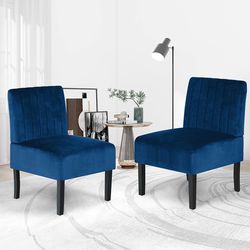 Modern Velvet Armless Accent Chair Set of 2 Decorative Slipper Chair Vanity Chair for Bedroom Desk, Corner Side Chair Living Room Furniture Navy Blue