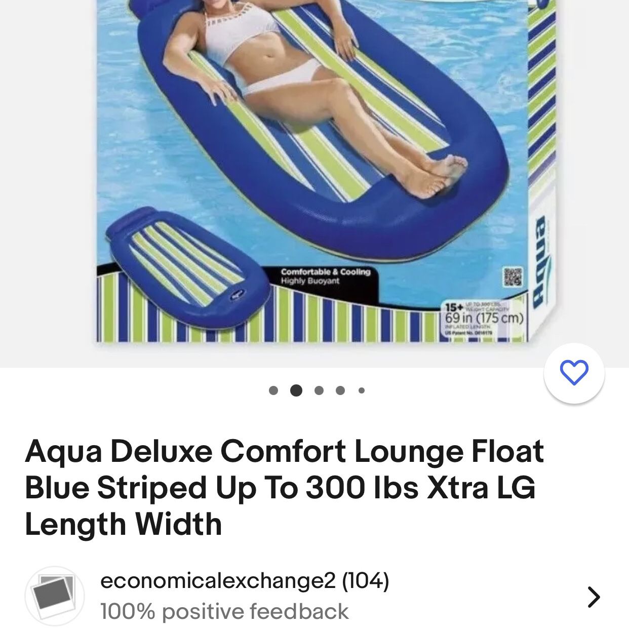 Aqua Deluxe Comfort Lounge Float Blue Striped Up To 300 lbs Xtra LG Length Width